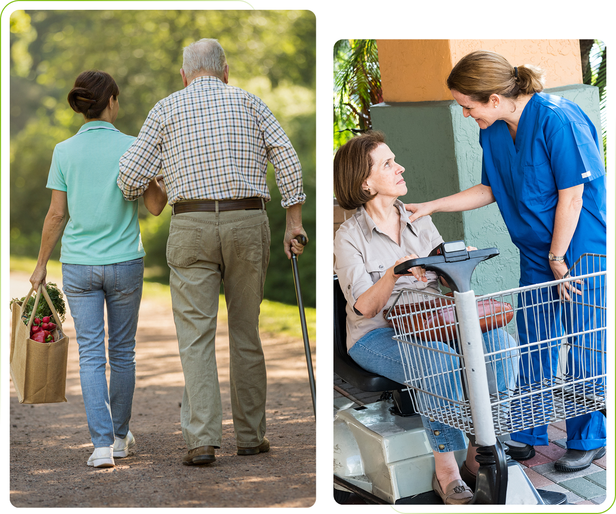 Elderly assistance: walking and mobility scooter aid.