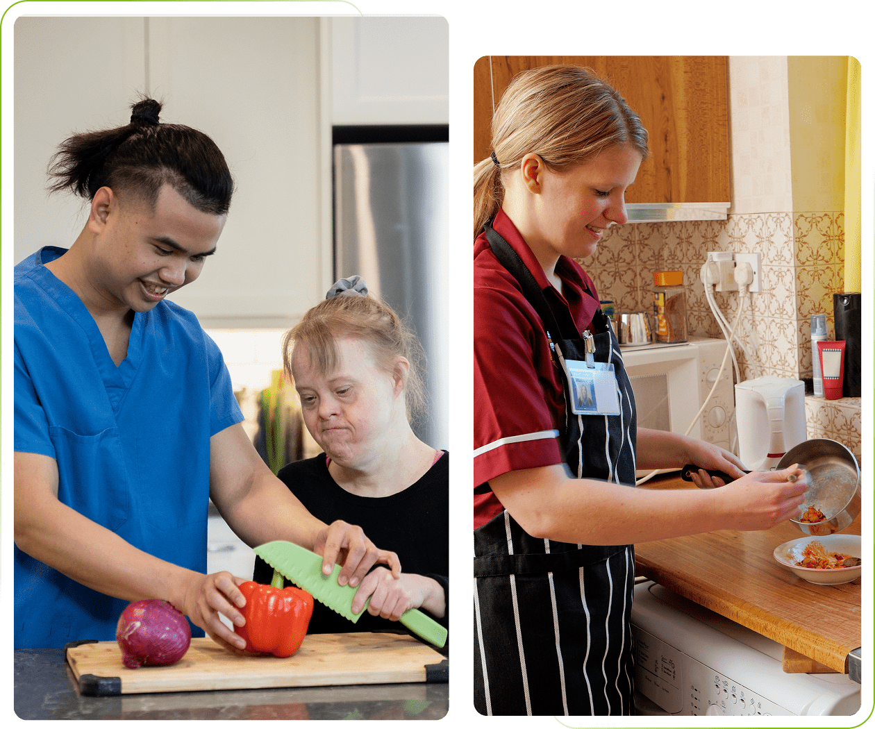 People cooking together in a kitchen.